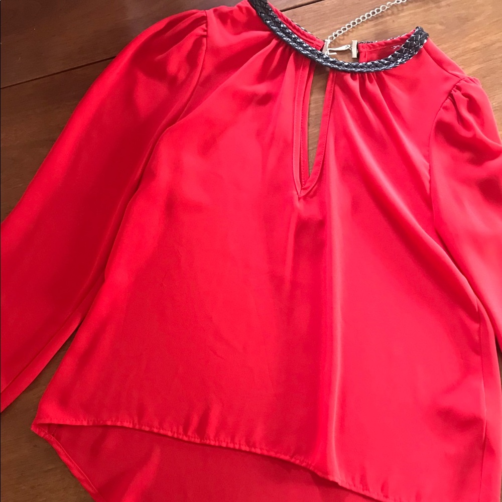 Deep V red blouse